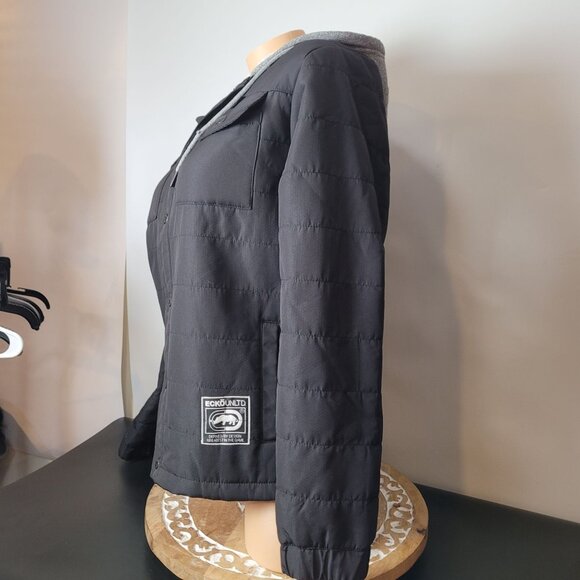 Ecko Unlimited Hooded Puffer Jacket With Faux Sherpa Lining Snap Buttons Gray - Picture 5 of 11